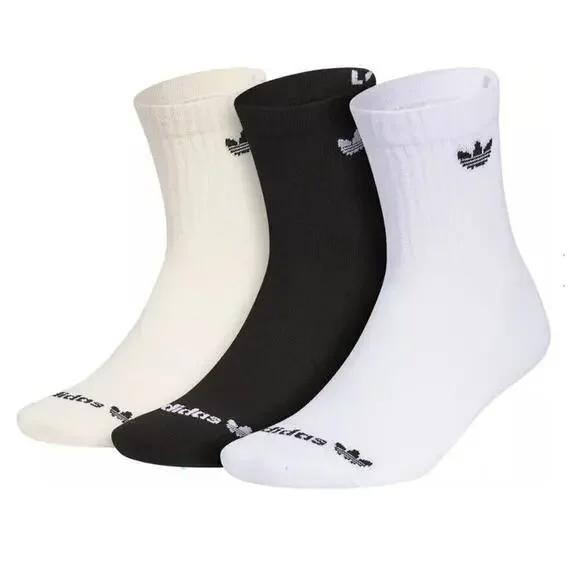 ADIDAS Mens Socks Crew Moisture Wicking Cushioned 3 Pair Shoe Size Large 6-12 - Picture 1 of 10